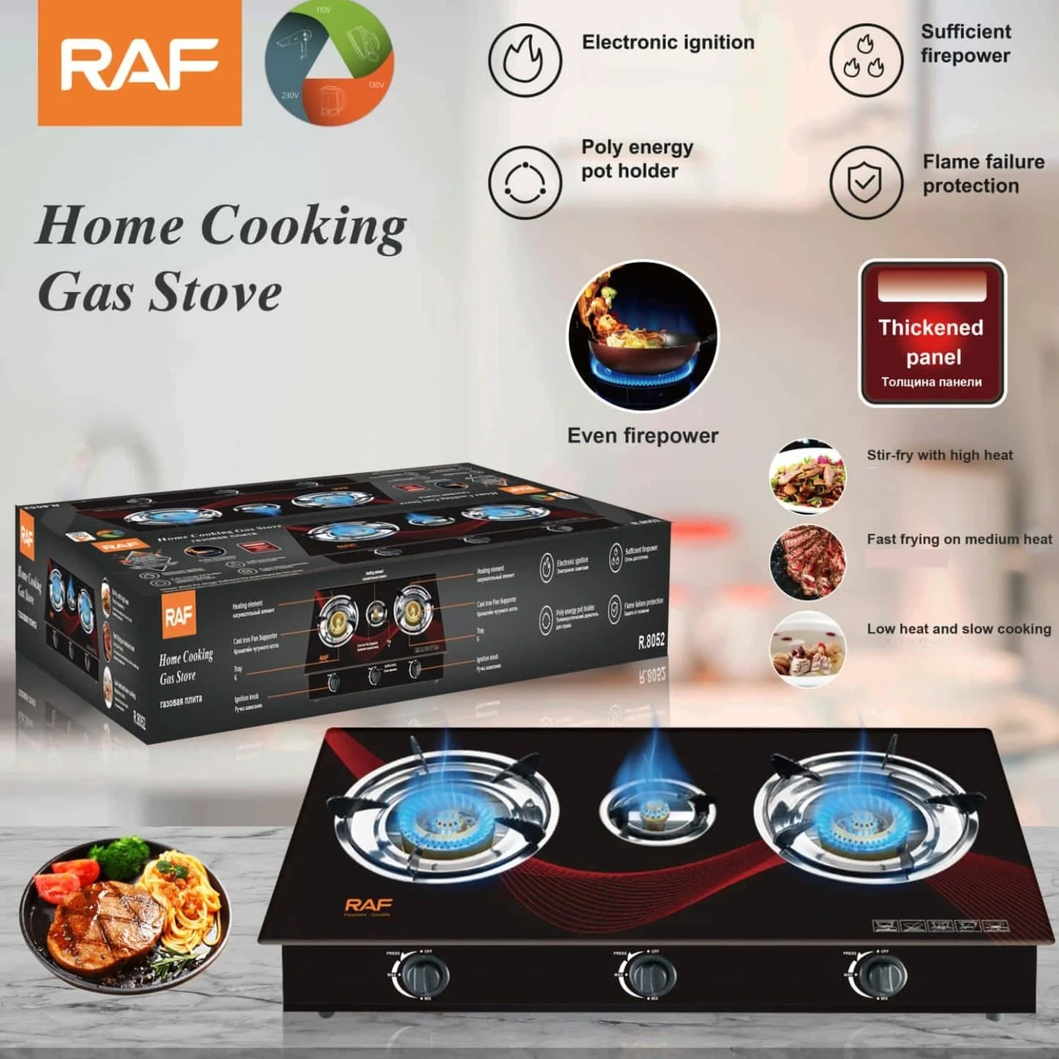 Estufa De Gas 3 Quemadores Con Encendido Electrónico Y Panel Reforzado. Estufa De Mesa A Gas