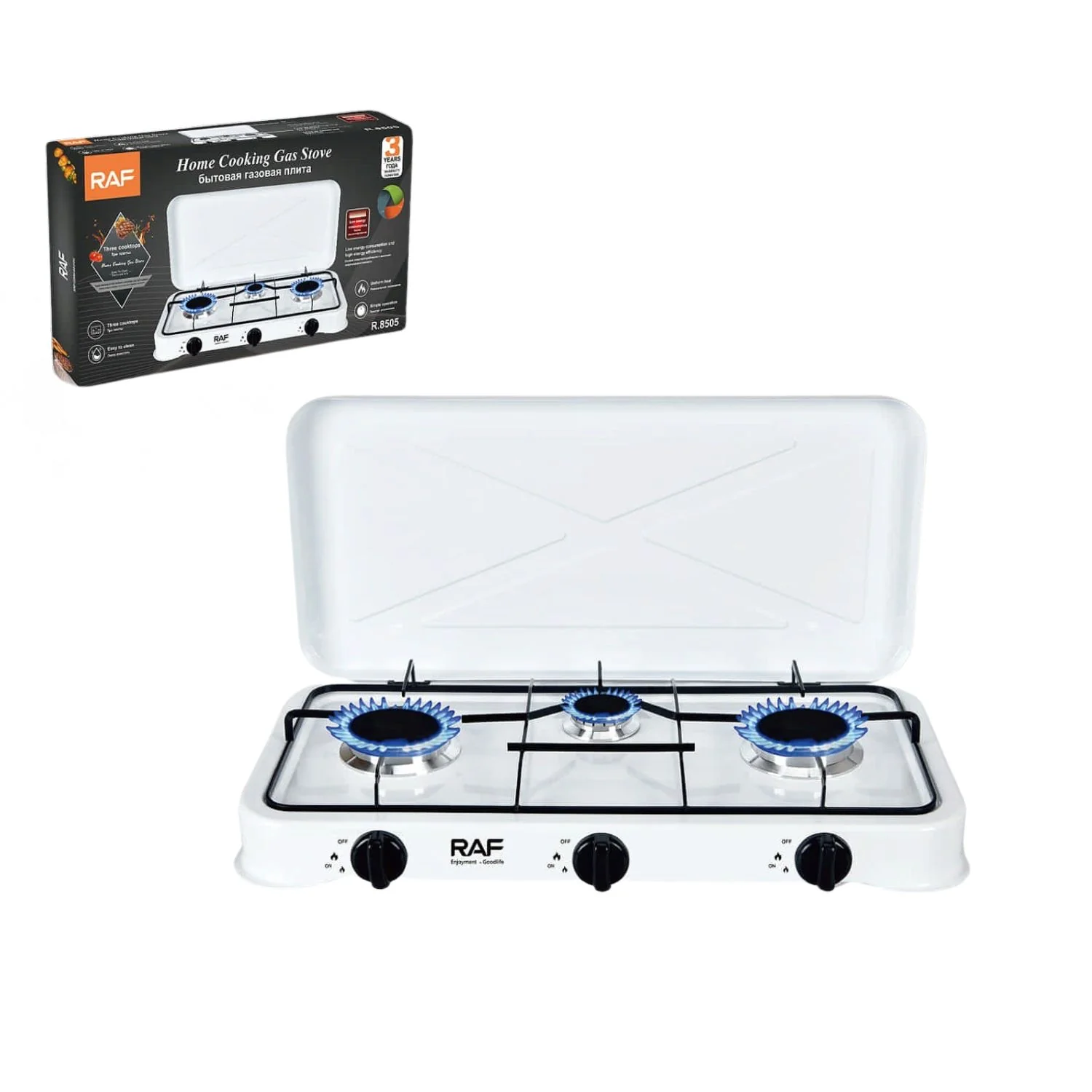 Estufa De Gas Con 3 Quemadores Blanca, Bajo Consumo. Control Perilla. Encendido Eléctrico. Cocina Portátil. - Image 2