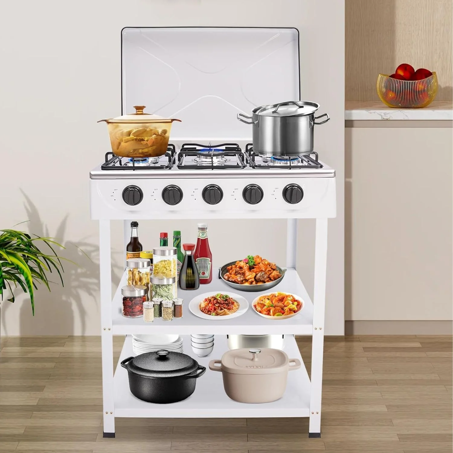 Estufa De Gas Portátil De 5 Quemadores Para Cocina Y Camping Con Control De Perilla. Cocina A Gas Con Repisas. - Image 2