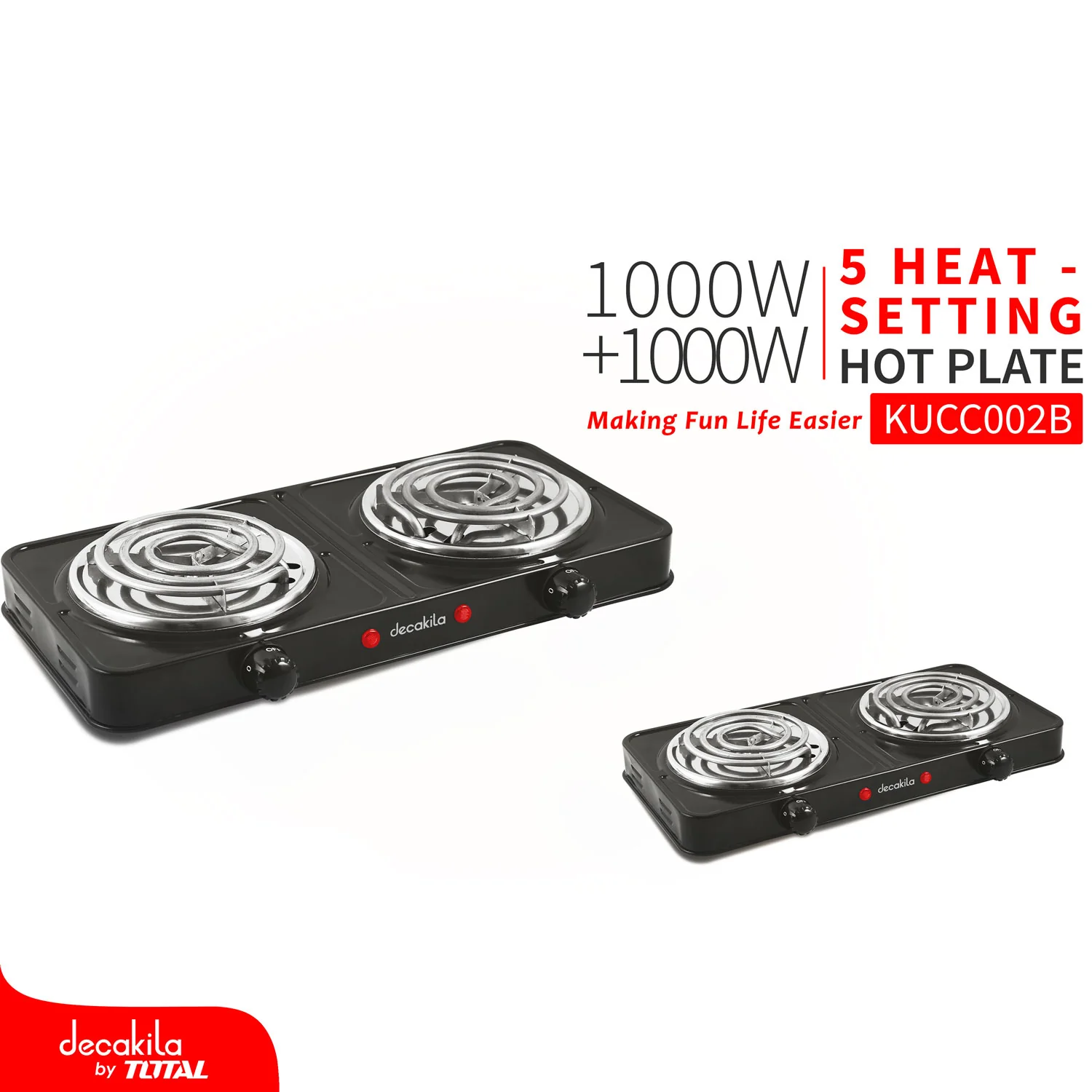 Estufa Eléctrica Portátil De Dos Quemadores, 1000W, 110V 50/60Hz, 430*240*75Mm - Image 3