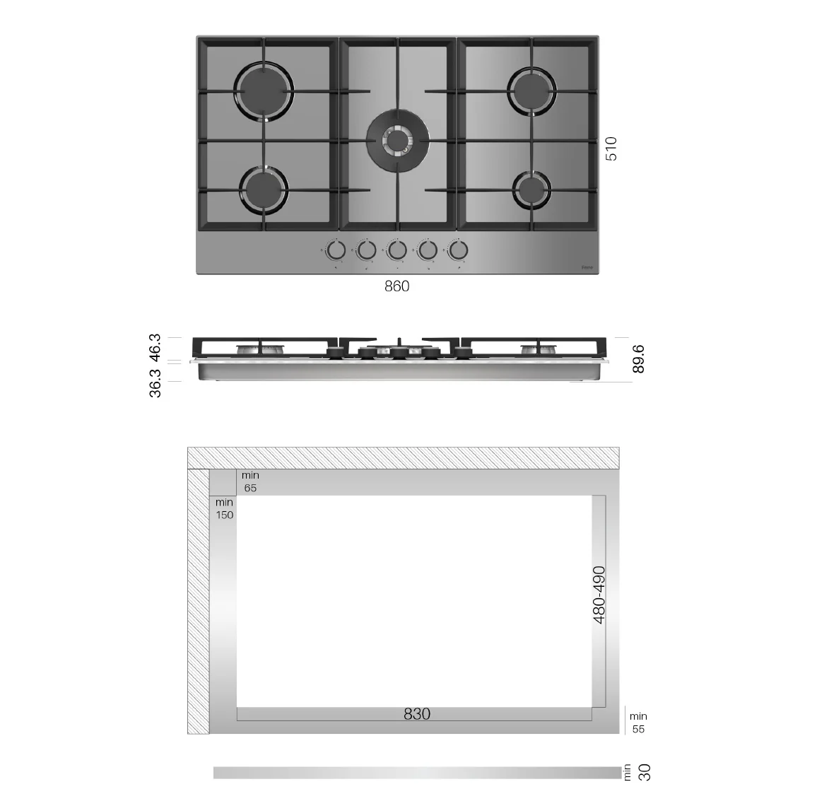 Estufa Empotrable 90 Cm BE Vidrio Templado Negro, 5 Quemadores SABAF + Wok 5Kw, 110V - Image 5