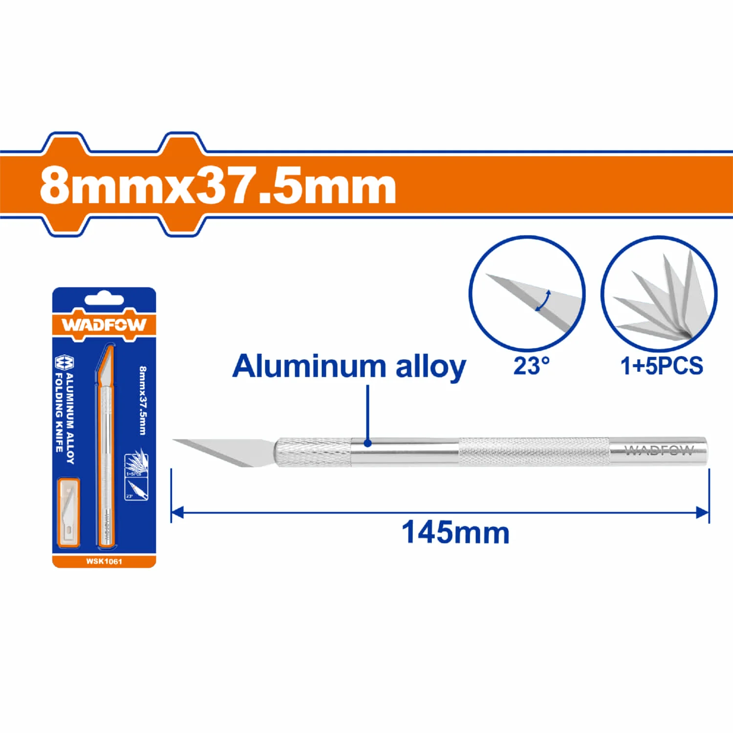 Exacto De Precisión 8Mmx37.5Mm. Aleación De Aluminio. Incluye 5 Cuchillas SK5. Long.145Mm.