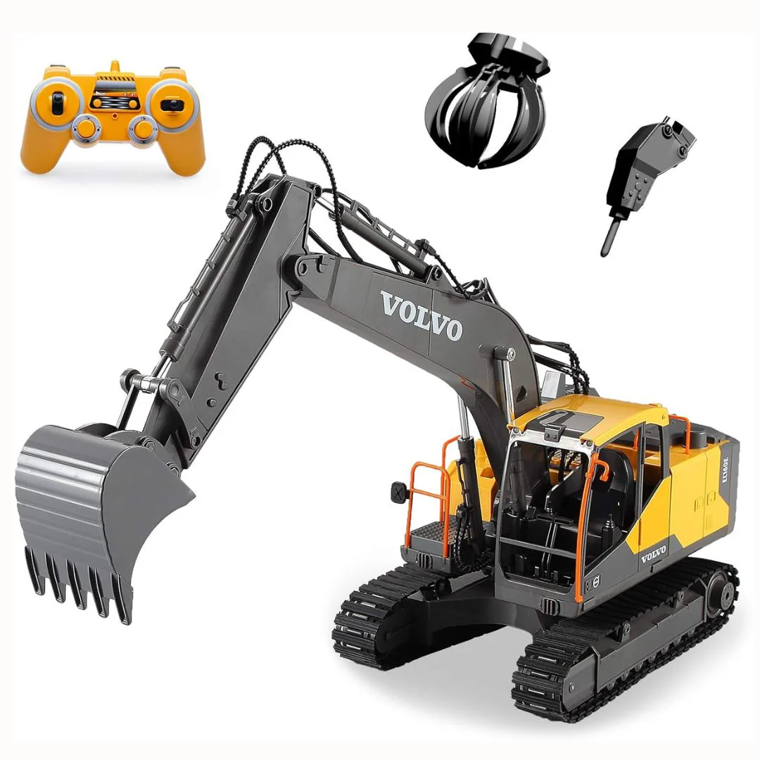 Excavadora 3 En 1 A Control Remoto. Juguete Para Niños. Con Accesorios Intercambiables Y Rotación 660°.