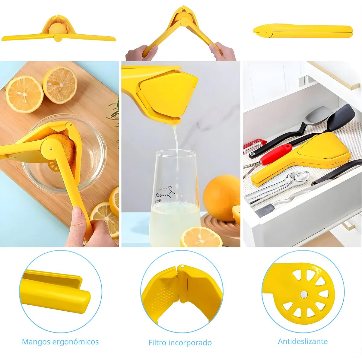 Exprimidor De Jugo Manual Para Limón Y Cítricos. Prensa Plegable Antideslizante Con Filtro Integrado. Herramienta Extractora De Zumo. - Image 2
