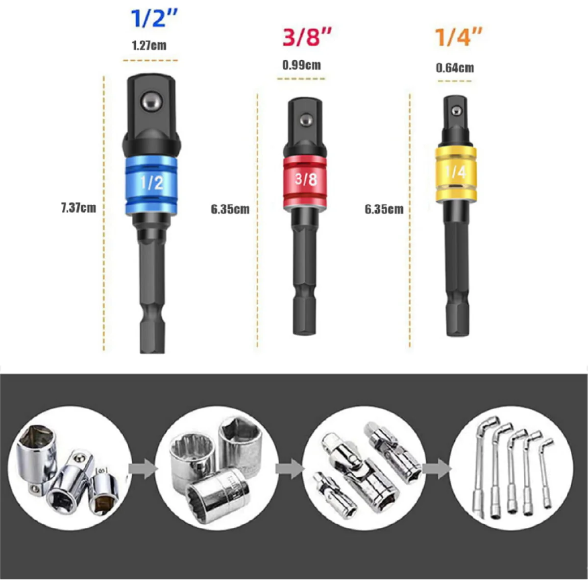 Extensiones De Brocas Flexibles. Juego De 24 Piezas. Incluye Soporte Para Brocas, Enchufe De Junta Giratoria De 1/4”, 3/8” Y 1/2”. Kit Set - Image 3