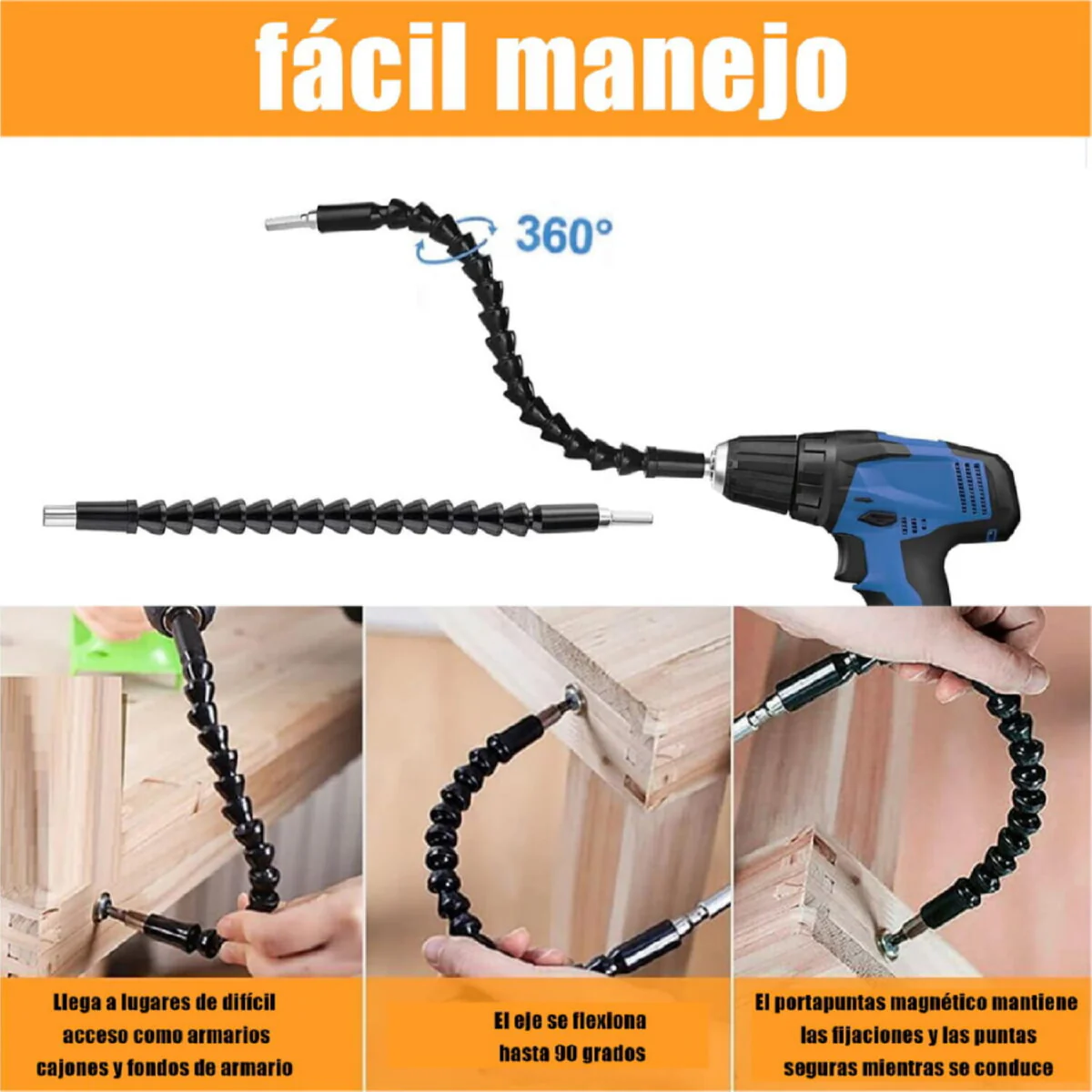 Extensiones De Brocas Flexibles. Juego De 24 Piezas. Incluye Soporte Para Brocas, Enchufe De Junta Giratoria De 1/4”, 3/8” Y 1/2”. Kit Set - Image 6