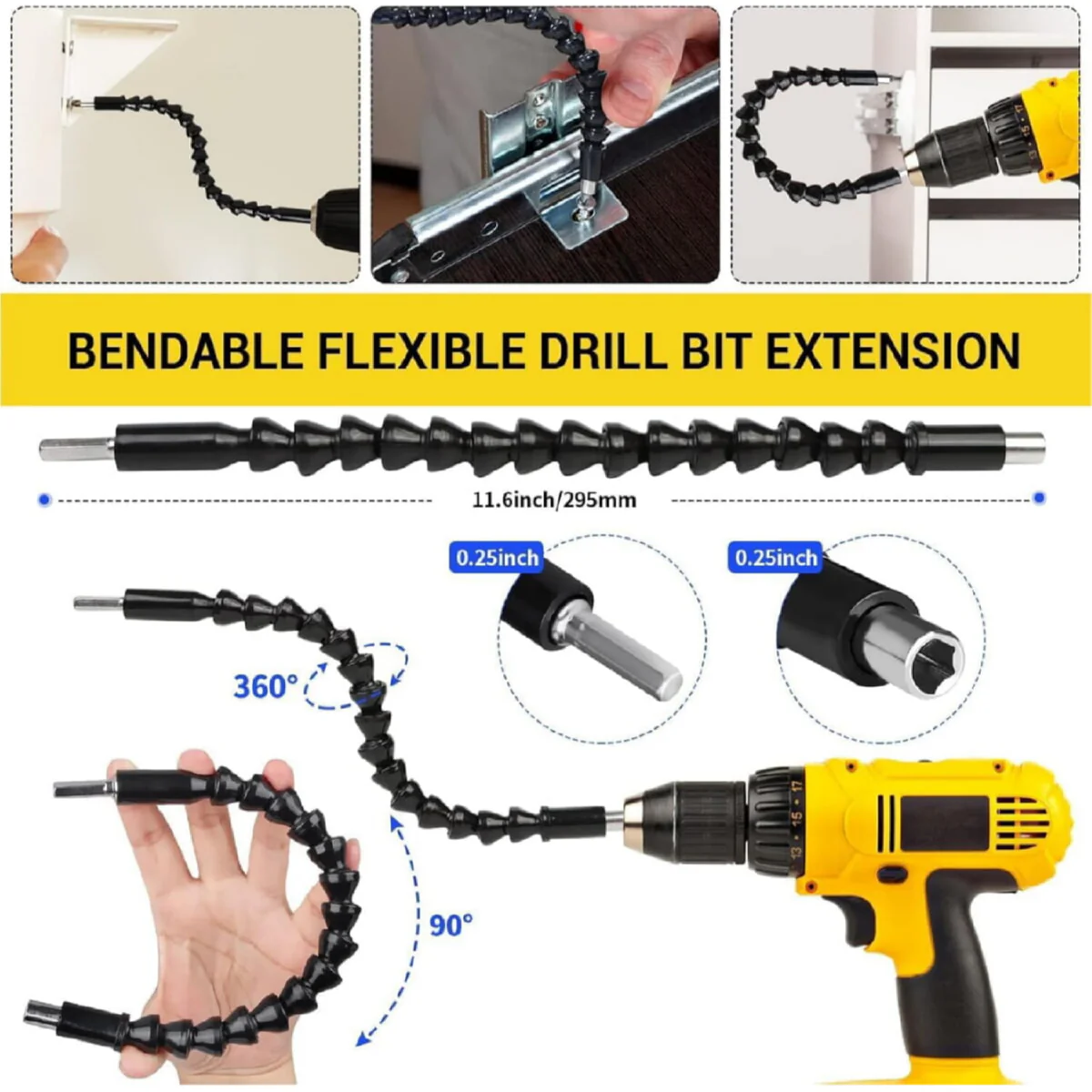 Extensiones De Brocas Flexibles. Juego De 32 Piezas. Incluye Accesorios De Taladro De Ángulo Recto De 105°, Enchufe De Junta Giratoria De 1/4”, 3/8” Y 1/2”. Kit Set - Image 2