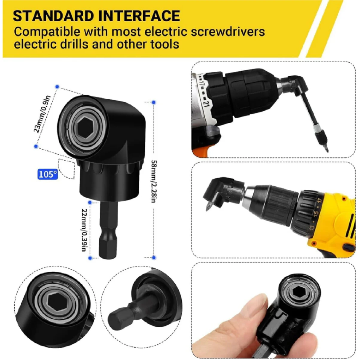 Extensiones De Brocas Flexibles. Juego De 32 Piezas. Incluye Accesorios De Taladro De Ángulo Recto De 105°, Enchufe De Junta Giratoria De 1/4”, 3/8” Y 1/2”. Kit Set - Image 4