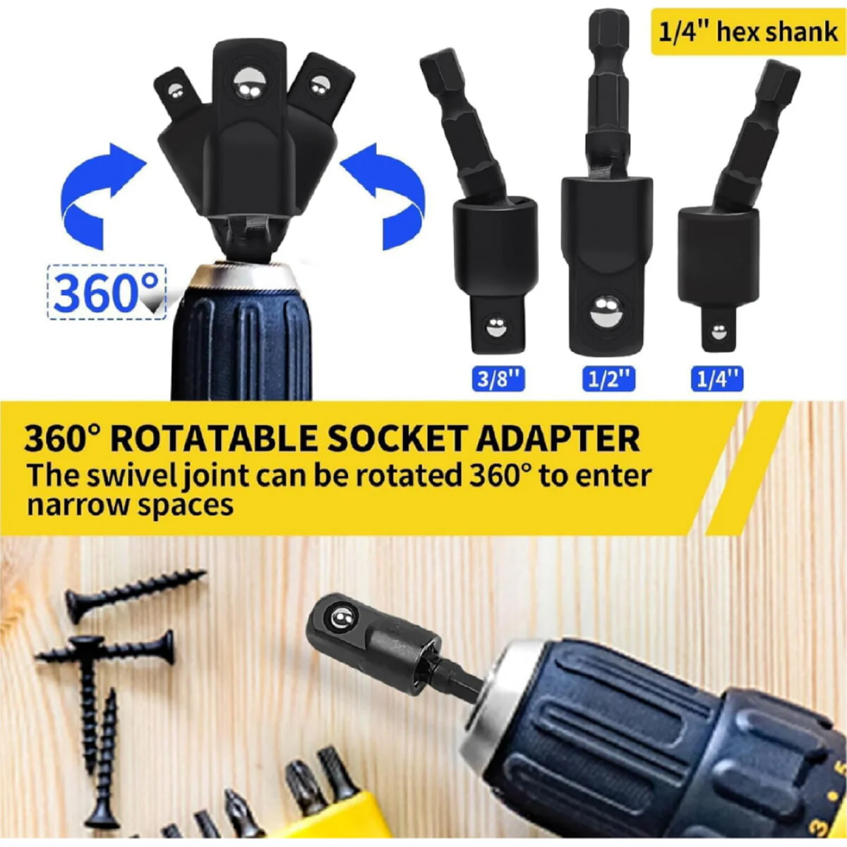 Extensiones De Brocas Flexibles. Juego De 32 Piezas. Incluye Accesorios De Taladro De Ángulo Recto De 105°, Enchufe De Junta Giratoria De 1/4”, 3/8” Y 1/2”. Kit Set - Image 6