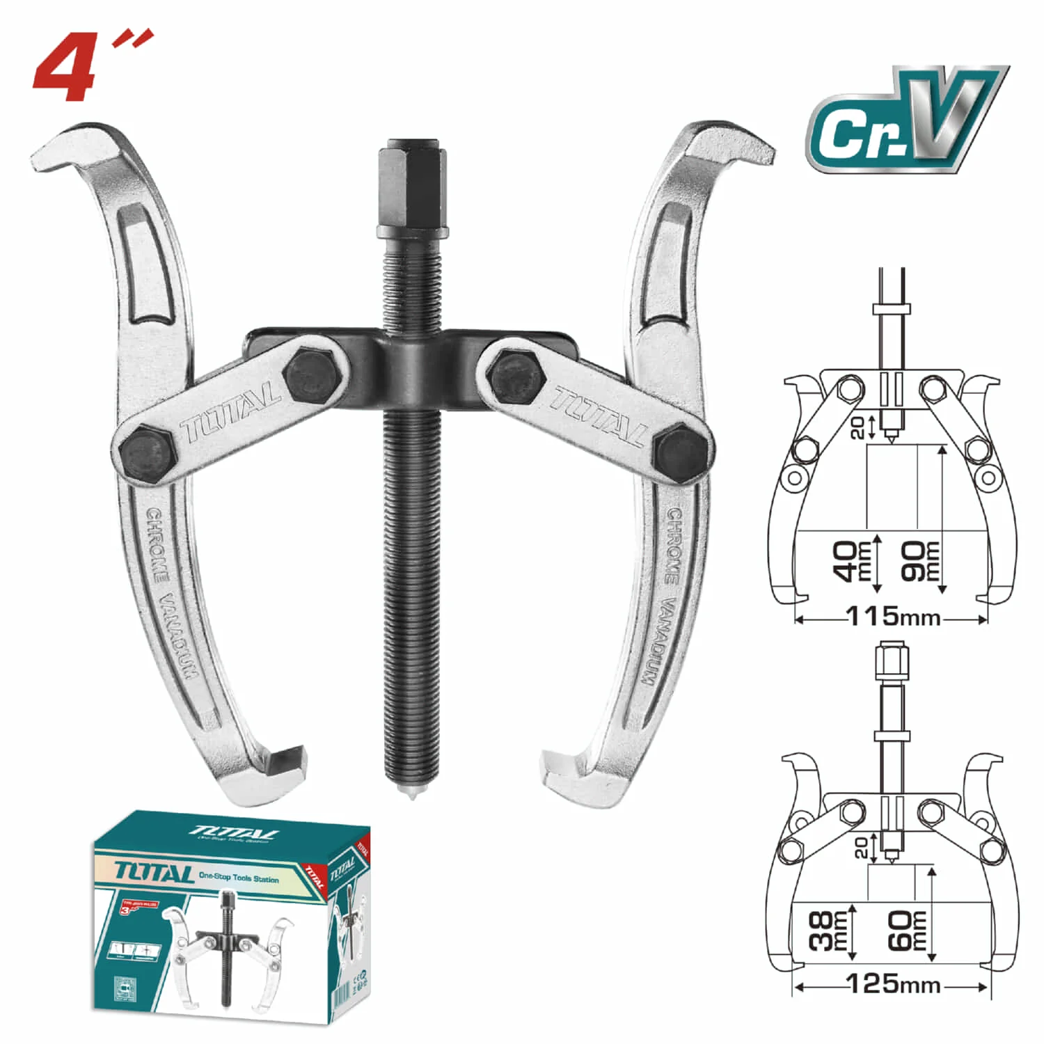 Extractor De 2 Mandibulas De 4". Maxima Fuerza 3000 Kg Cr-V, Tratamiento Termico.
