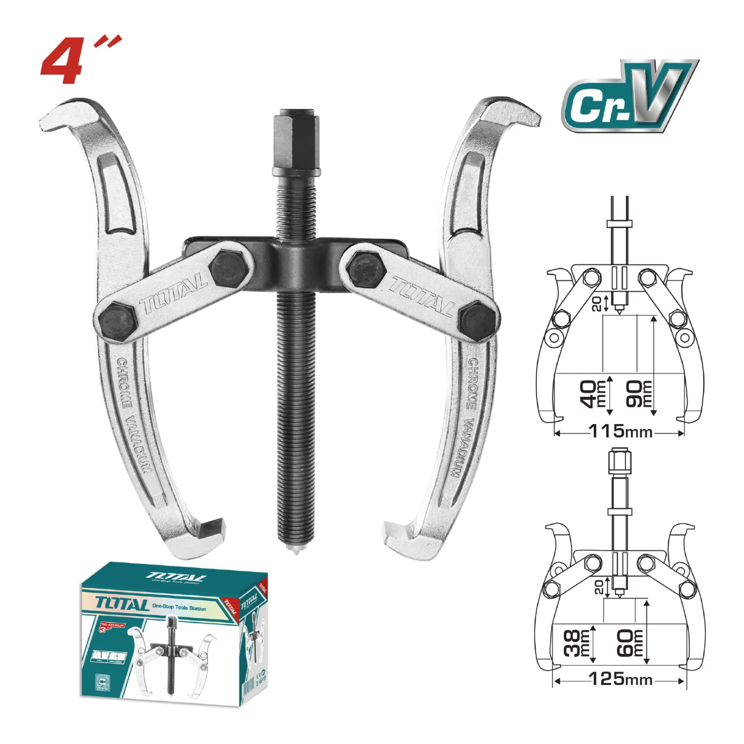 Extractor De 2 Mandibulas De 4". Maxima Fuerza 3000 Kg Cr-V, Tratamiento Termico. - Image 2