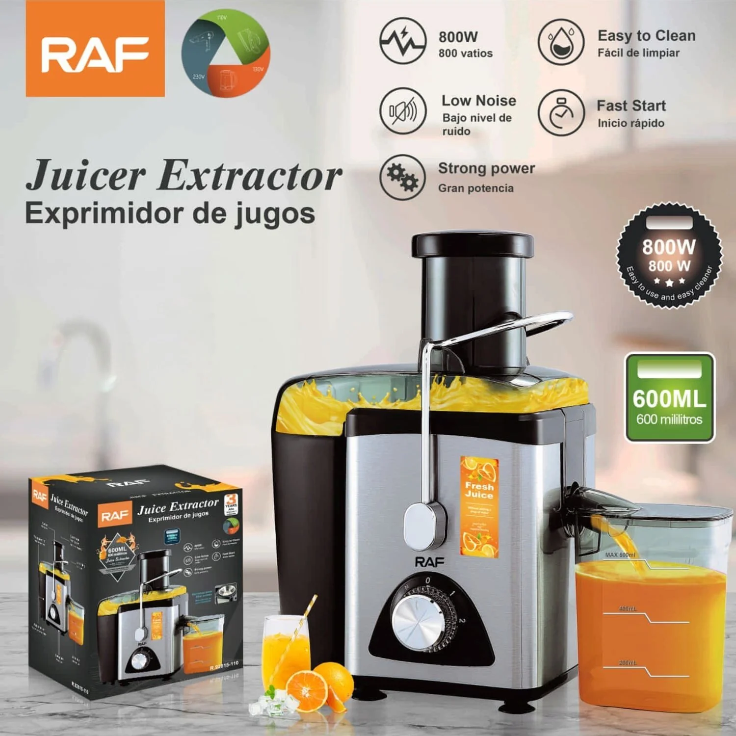 Extractor De Jugos 800W 110V/60Hz Con Jarra 600Ml Y Motor Silencioso.  Extractor Juicer