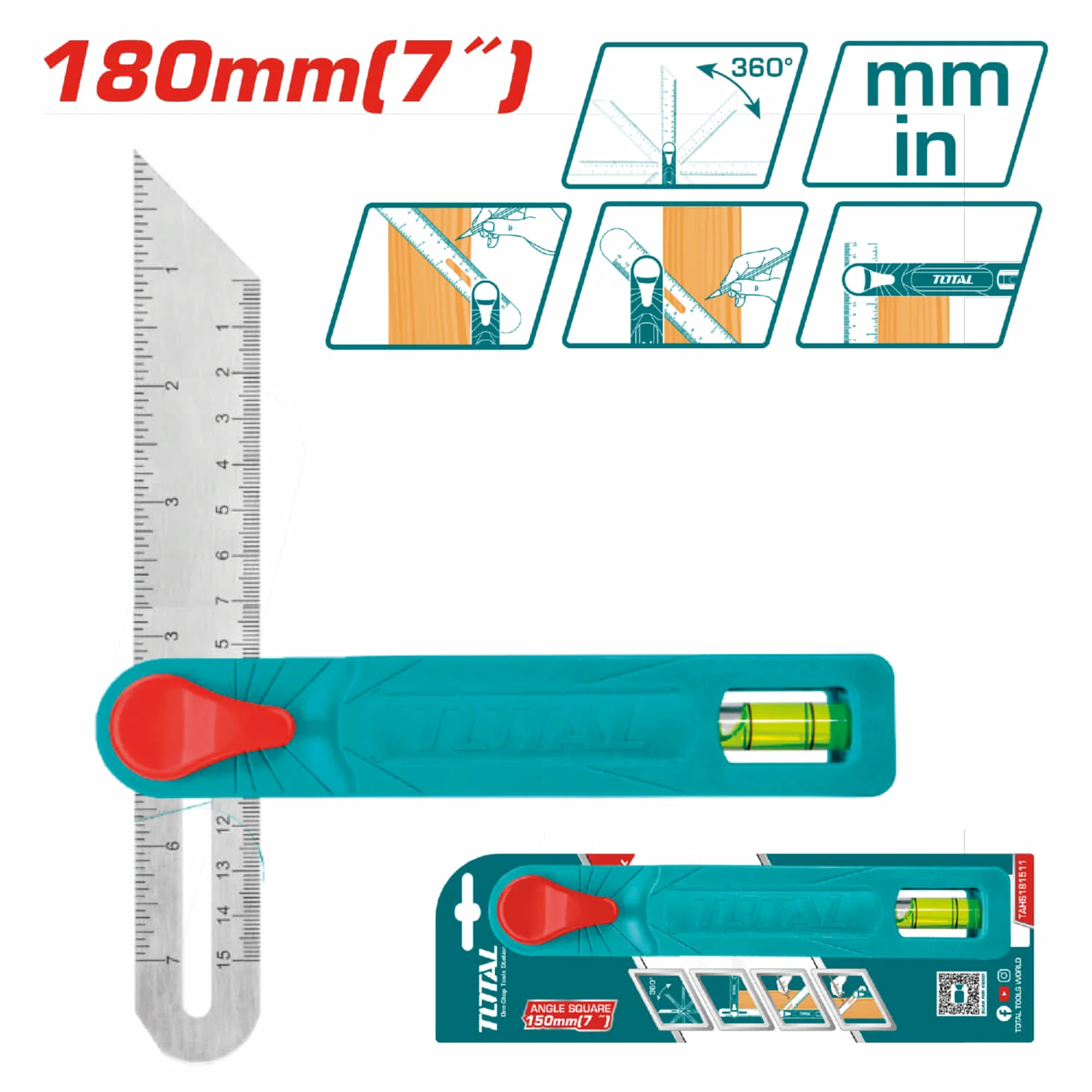 Falsa Escuadra Métrica Y Pulgada Hasta 75° Cuadrado Longitud: 150 Mm (7 Pulgadas)