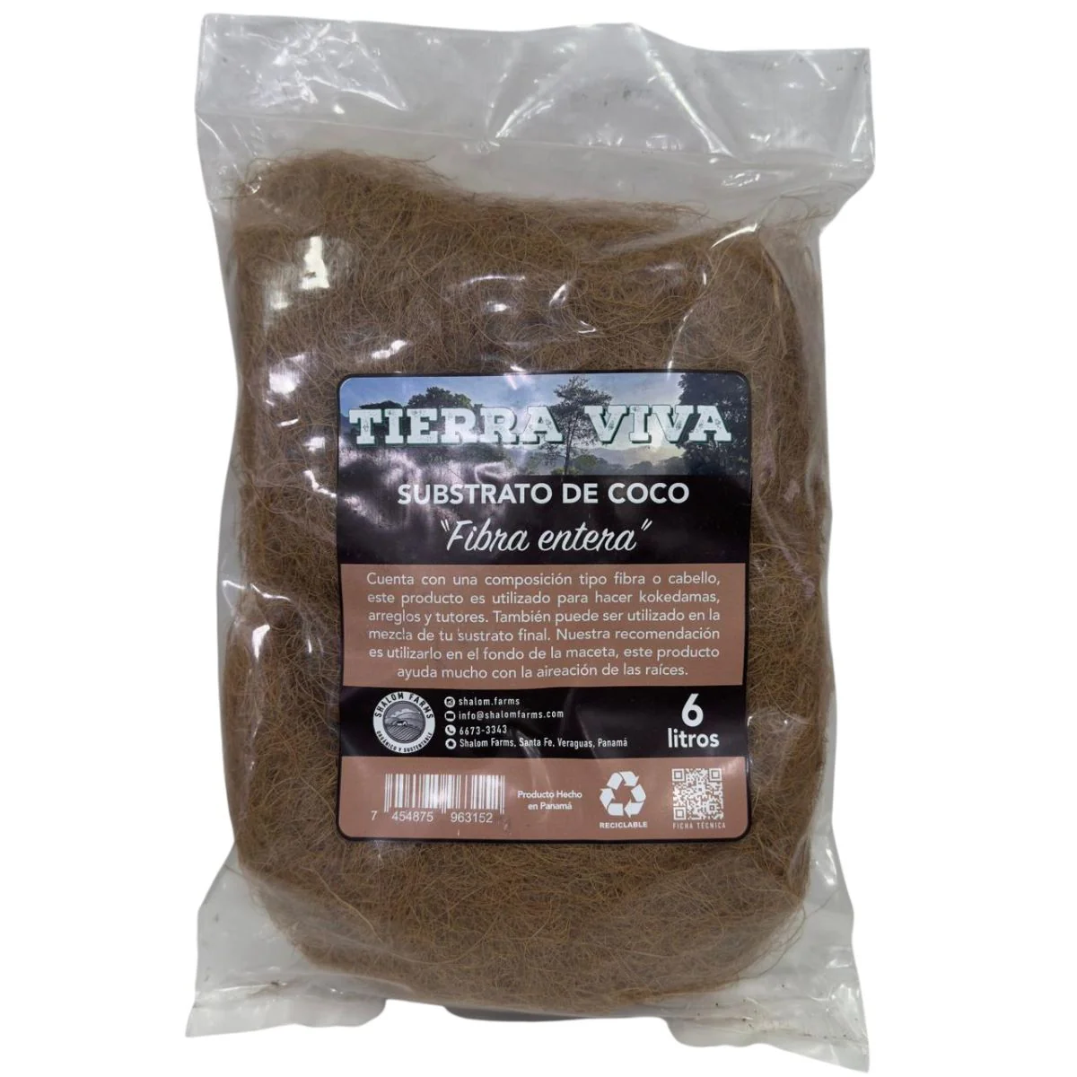 Fibra De Coco " Fibra Entera" 6 Litros