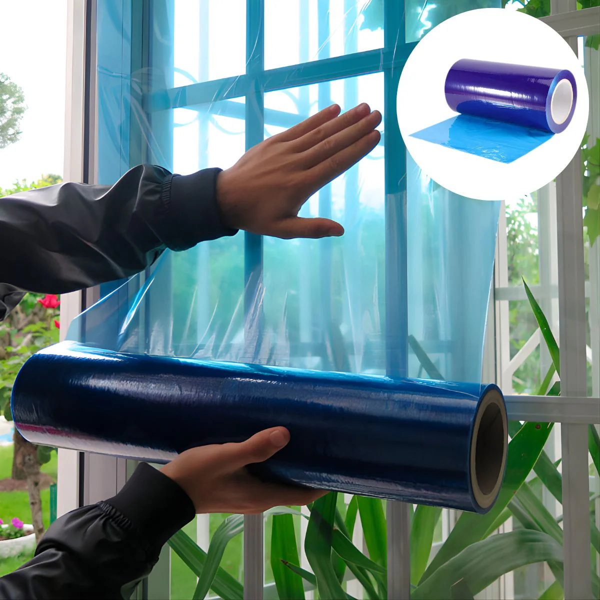 Film Protector Azul Para Vidrios. Lámina Plástica Para Ventanas. Película Protectora Para Instalación Y Remodelación. Rollo 60Cmx200m.
0.04MM