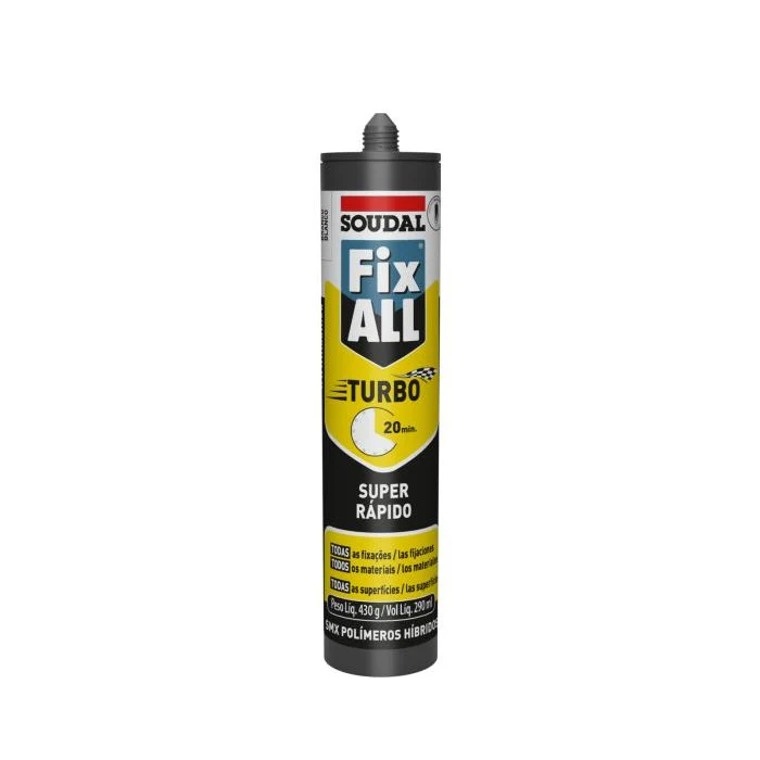 High Tackfix ALL Turbo 290 Ml Adhesivo Sellador De Polímero Ultra Rápido, Color Blanco, SOUDAL High Tack