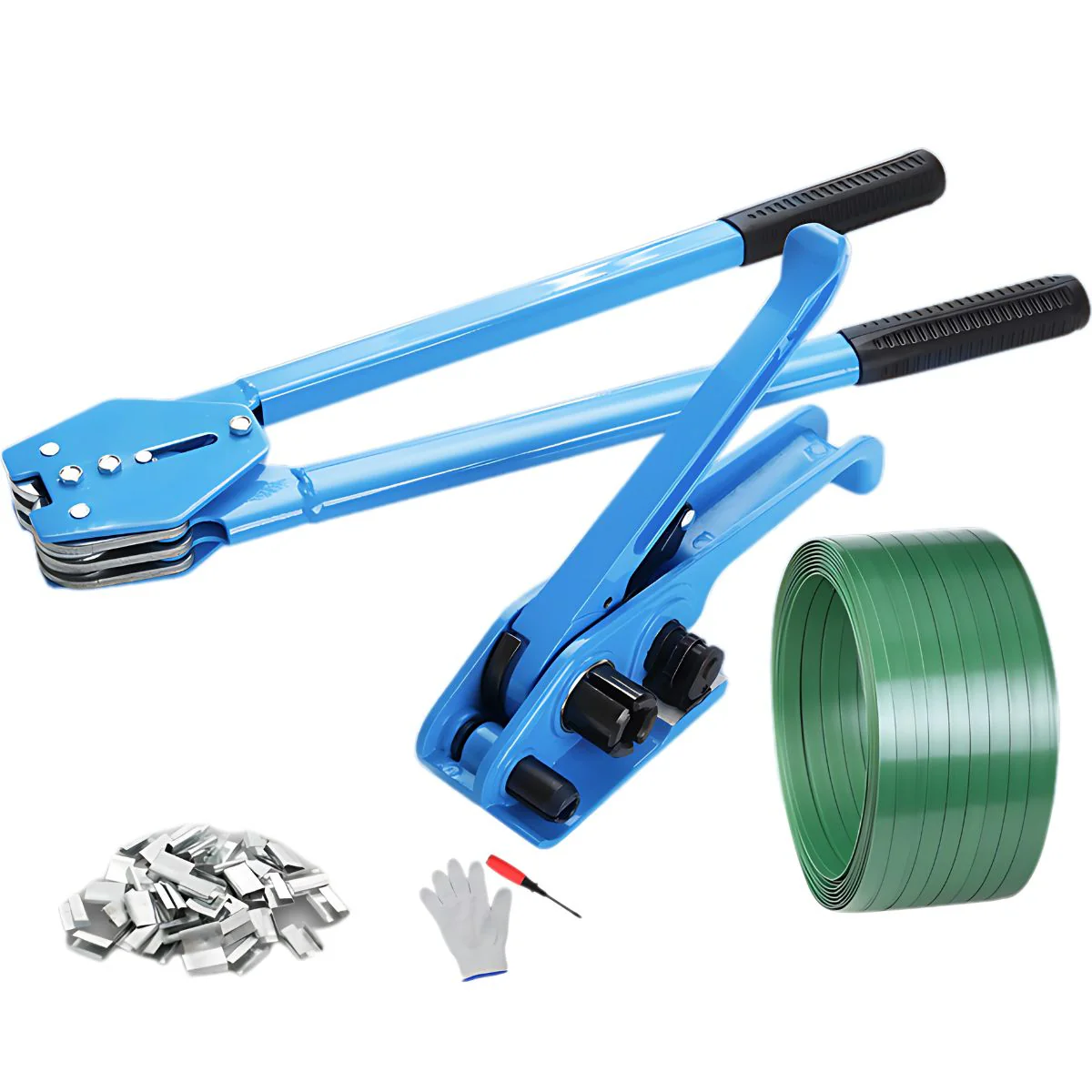Flejadora Tensora Manual. Kit Con Rollo PET 4.5Kg, 200 Clips Y Accesorios. Tensor De Flejes.