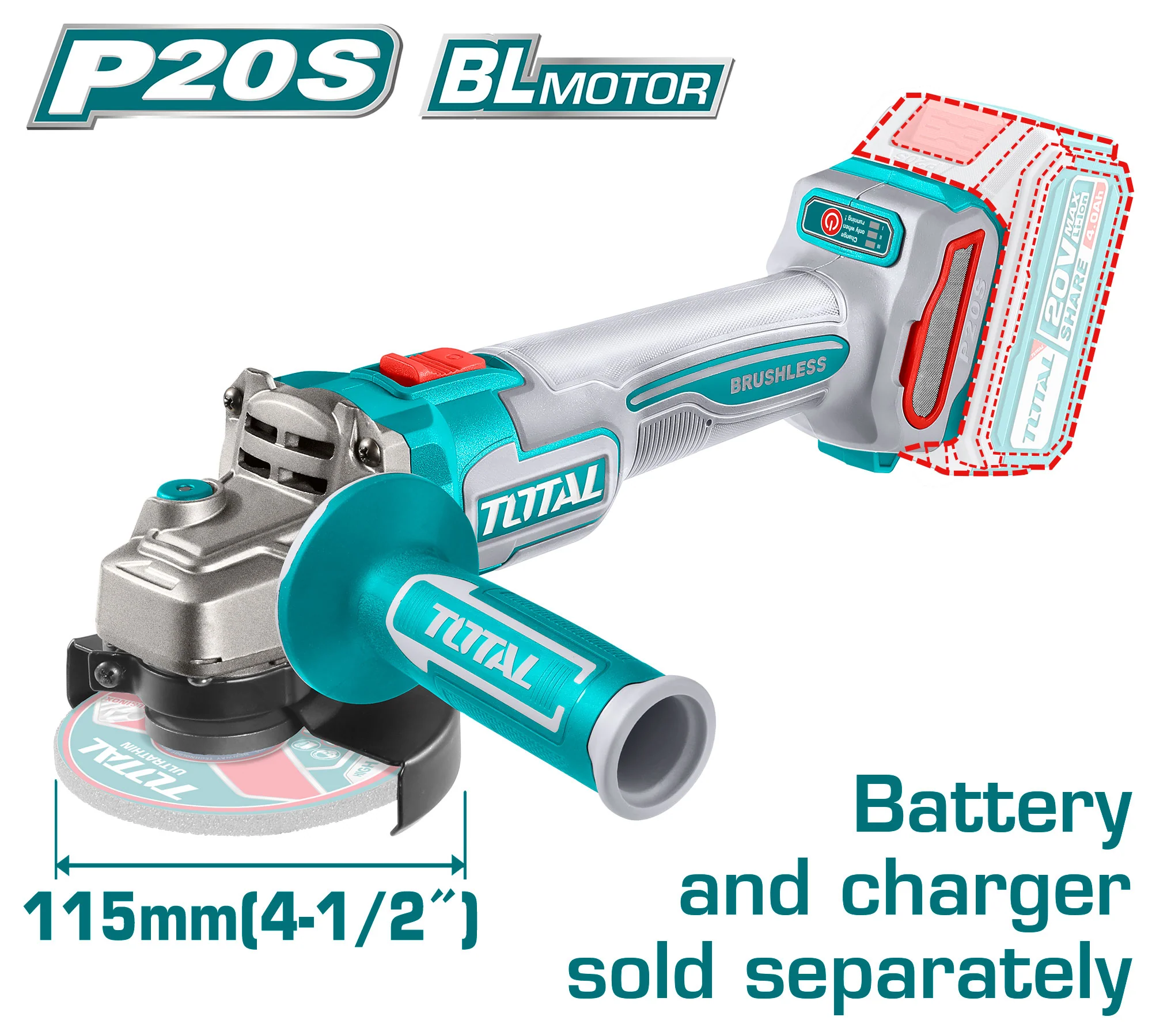 Flexible Inalámbrica 4-1/2" De Batería De Litio 20V. Lijadora Esmeriladora Angular No Incluye Batería Ni Cargador.