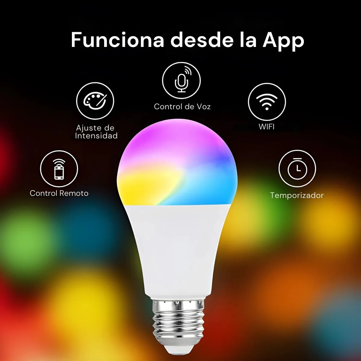 Foco Bombillo Inteligente LED RGB Wifi+Bluetooth. 9W Foco Iluminación RGB Con App Y Control Remoto Compatible Con Alexa Y Google Assistant. Bombilla - Image 2