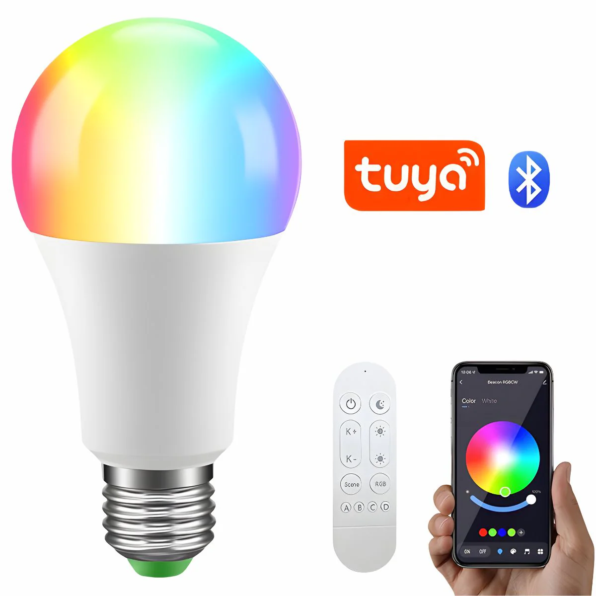 Foco Bombillo LED Inteligente RGB 15W Wifi Y Bluetooth. Luz Multicolor Regulable Con Control Remoto Y App .