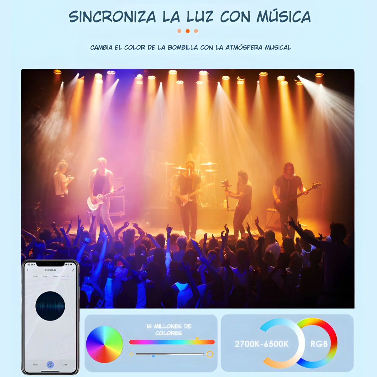 Foco Bombillo LED Inteligente RGB 15W Wifi Y Bluetooth. Luz Multicolor Regulable Con Control Remoto Y App . - Image 2