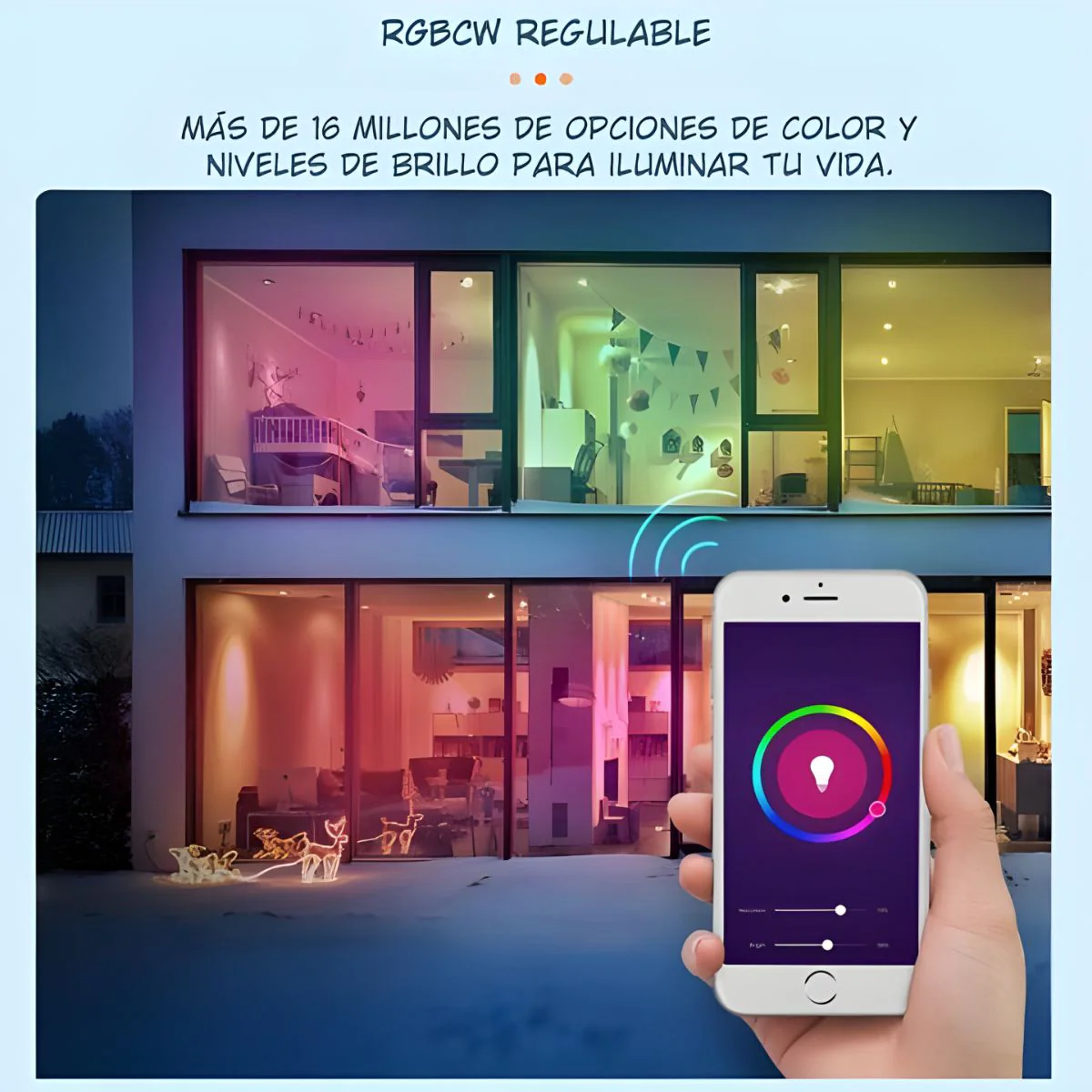 Foco Bombillo LED Inteligente RGB 15W Wifi Y Bluetooth. Luz Multicolor Regulable Con Control Remoto Y App . - Image 4