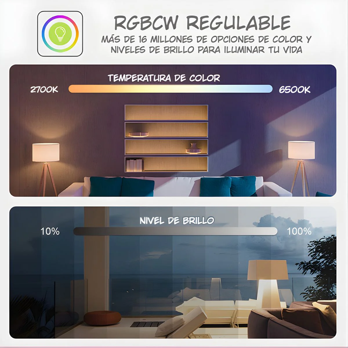 Foco Bombillo LED Inteligente Wifi 9W RGB+CW+WW. Control Por App Cozylife, Alexa Y Google Assistant. Luz Multicolor Regulable. - Image 2