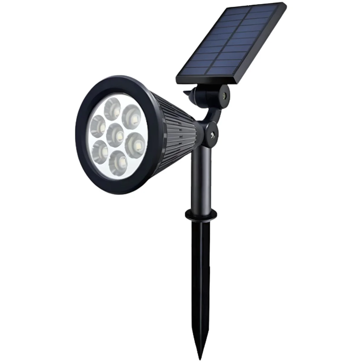 Foco Lampara Solar Para Césped O Pared 7LED. Color Negro. Reflector Solar Para Jardín. (Luz Blanca )