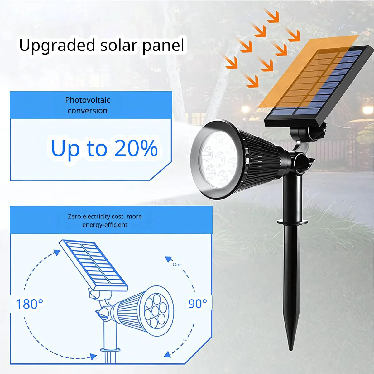 Foco Lampara Solar Para Césped O Pared 7LED. Color Negro. Reflector Solar Para Jardín. (Luz Blanca ) - Image 2