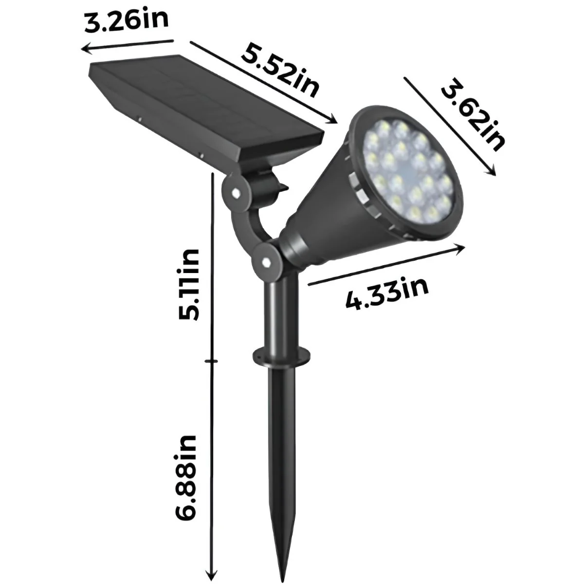 Foco Lampara Solar Para Césped O Pared 18LED. Lampara Negra Con Panel Sol Integrado. Reflector Solar Para Jardín. Ilumina Hasta 7 Metros. (Luz Blanca) - Image 5