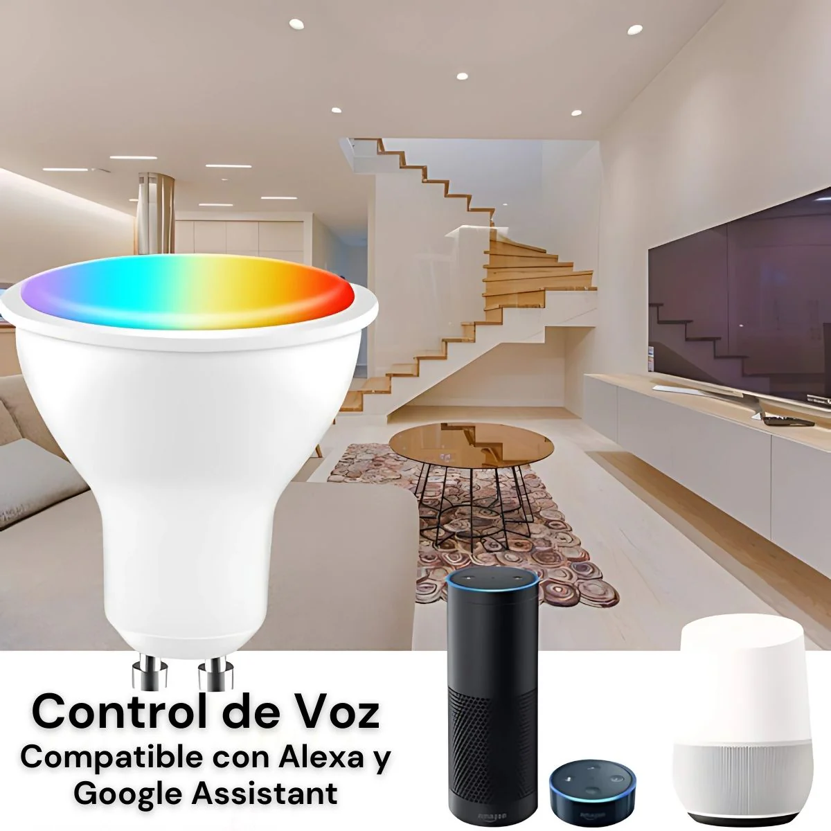 Foco LED Inteligente GU10 RGB Con App Y Control Remoto 5W. Bombilla Regulable Con Wifi+Bluetooth Compatible Con Alexa Y Google Assistant. Bombillos - Image 4
