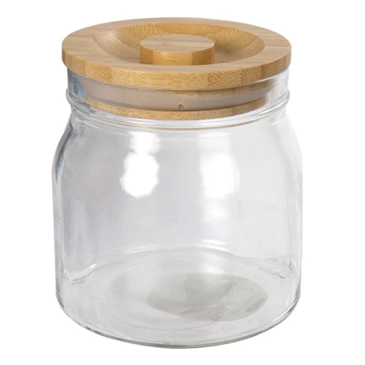 Frasco Tarro De Vidrio Luciano Con Tapa De Madera, 4 "De Diámetro X 4,25" De Alto - Image 3