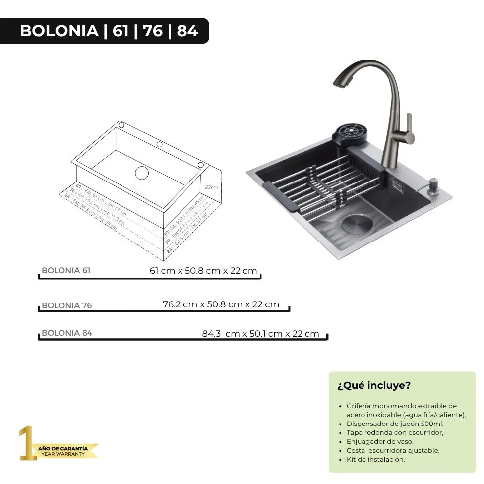Fregador De Acero Inoxidable 762X508x220 Mm. Bolonia 76 - Image 2