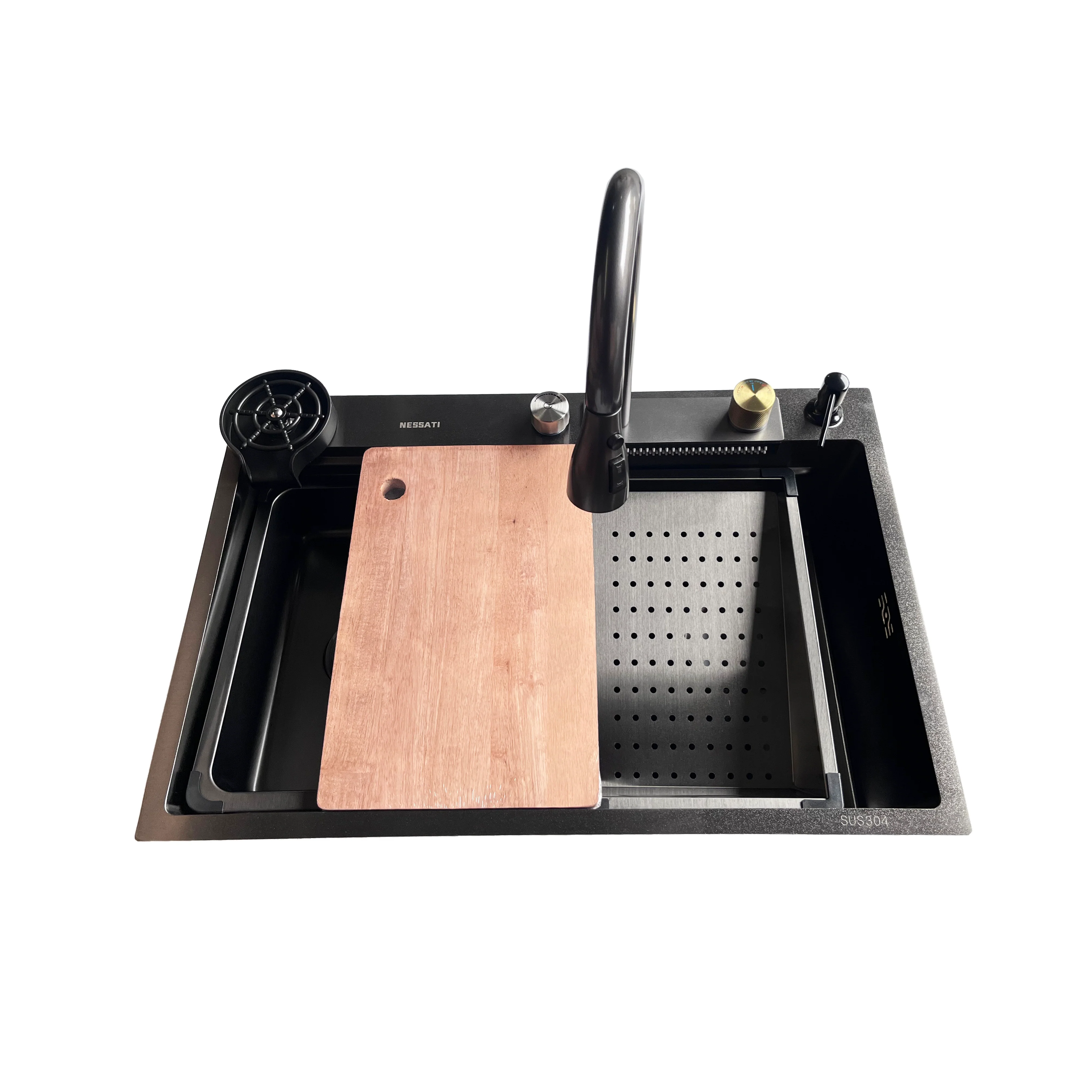 Fregador De Cocina Tina De Acero Inoxidable 75*50*21Cm Color Negro NESSATI - Image 2