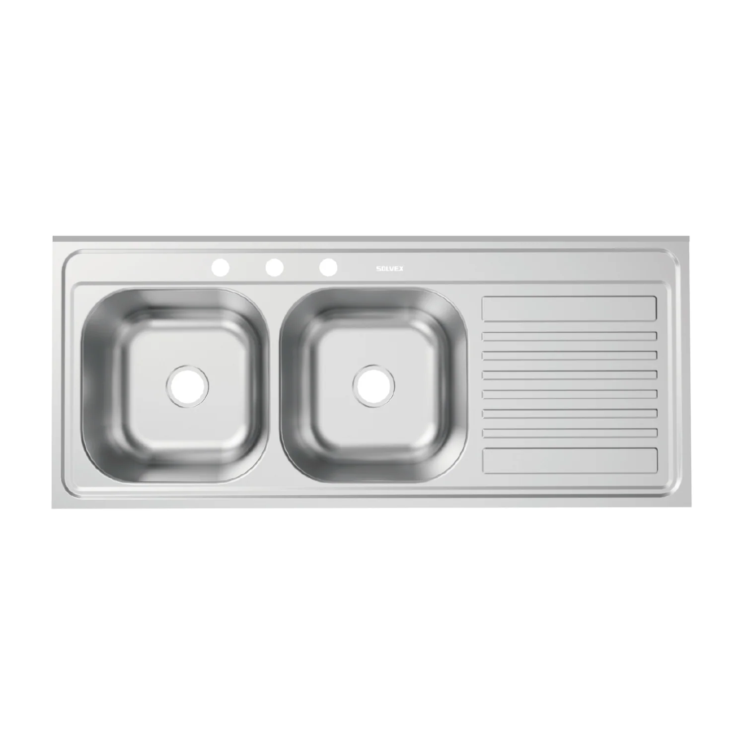 Fregador De Cocina Doble Tina 120X50x15cm. Acero Inoxidable Con Escurridor Derecho Y 3 Orificios Superficie Cepillada. - Image 2