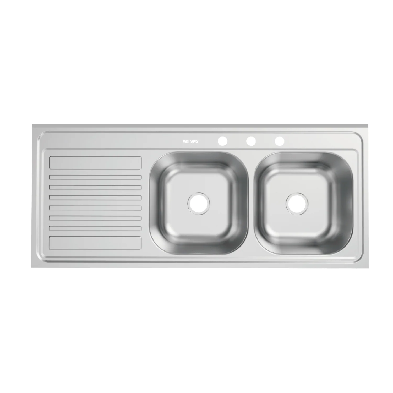 Fregador De Cocina Doble Tina 120X50x15cm. Acero Inoxidable Con Escurridor Y 3 Orificios. Superficie Cepillada. - Image 2