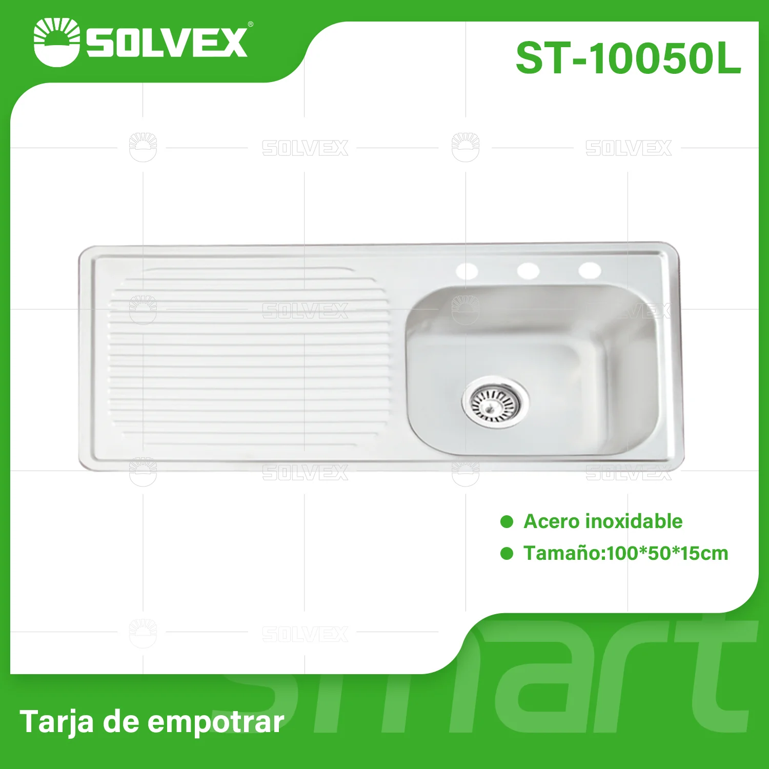 Fregador De Cocina Empotrable 100X50x15cm. Acero Inoxidable Con Tina Y Escurridor. Superficie Cepillada.