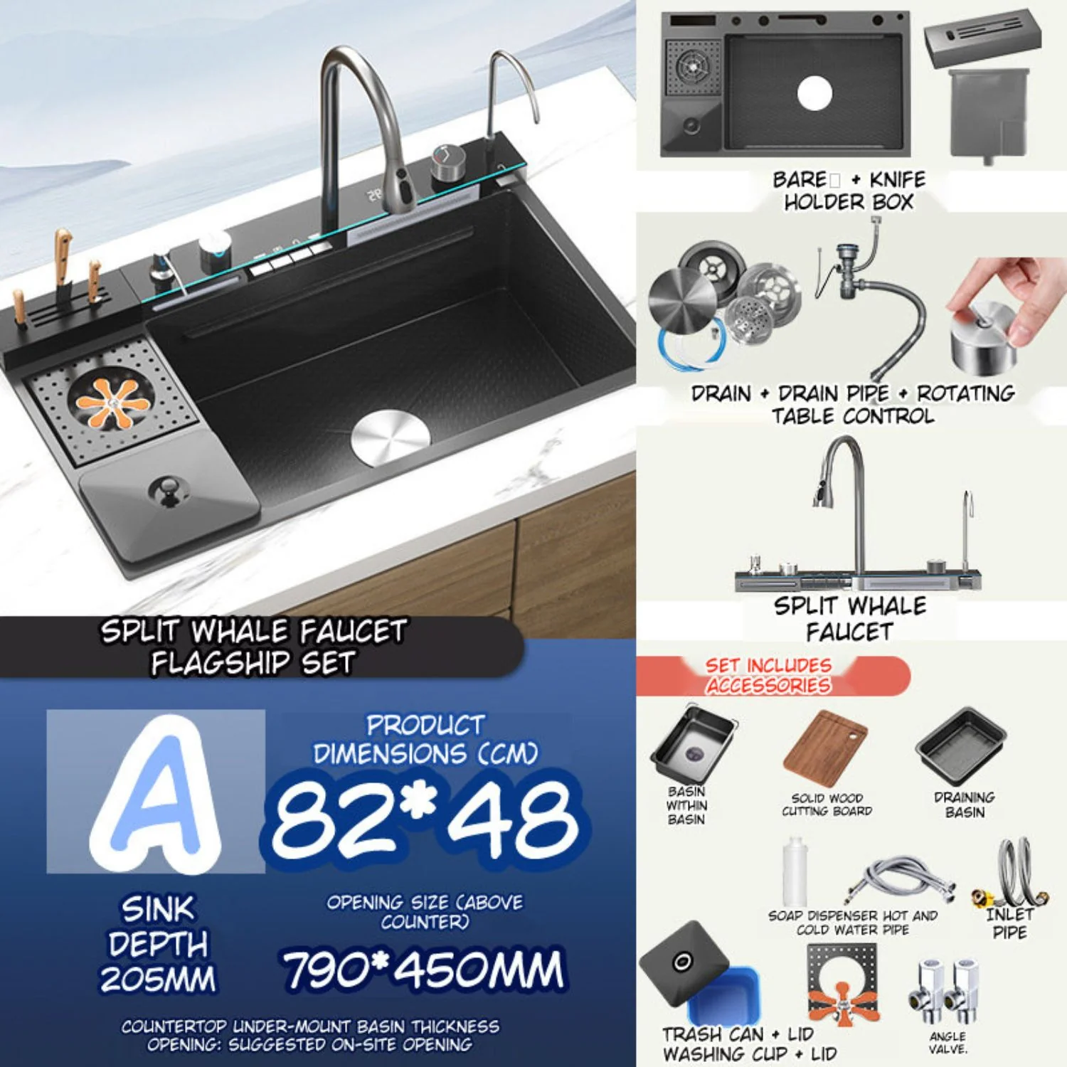 Fregador De Cocina Multifunción Con Cubo De Basura Piano Switch 20.5Cm X 82Cm X 48Cm Fregadores Tinas De Cocina. - Image 2