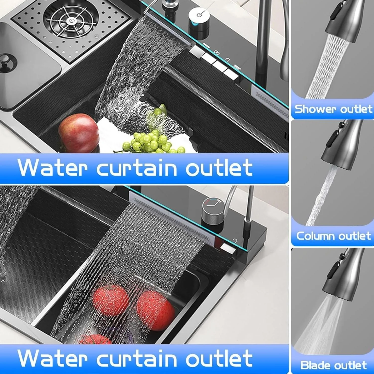 Fregador De Cocina Multifunción Con Cubo De Basura Piano Switch 20.5Cm X 82Cm X 48Cm Fregadores Tinas De Cocina. - Image 3