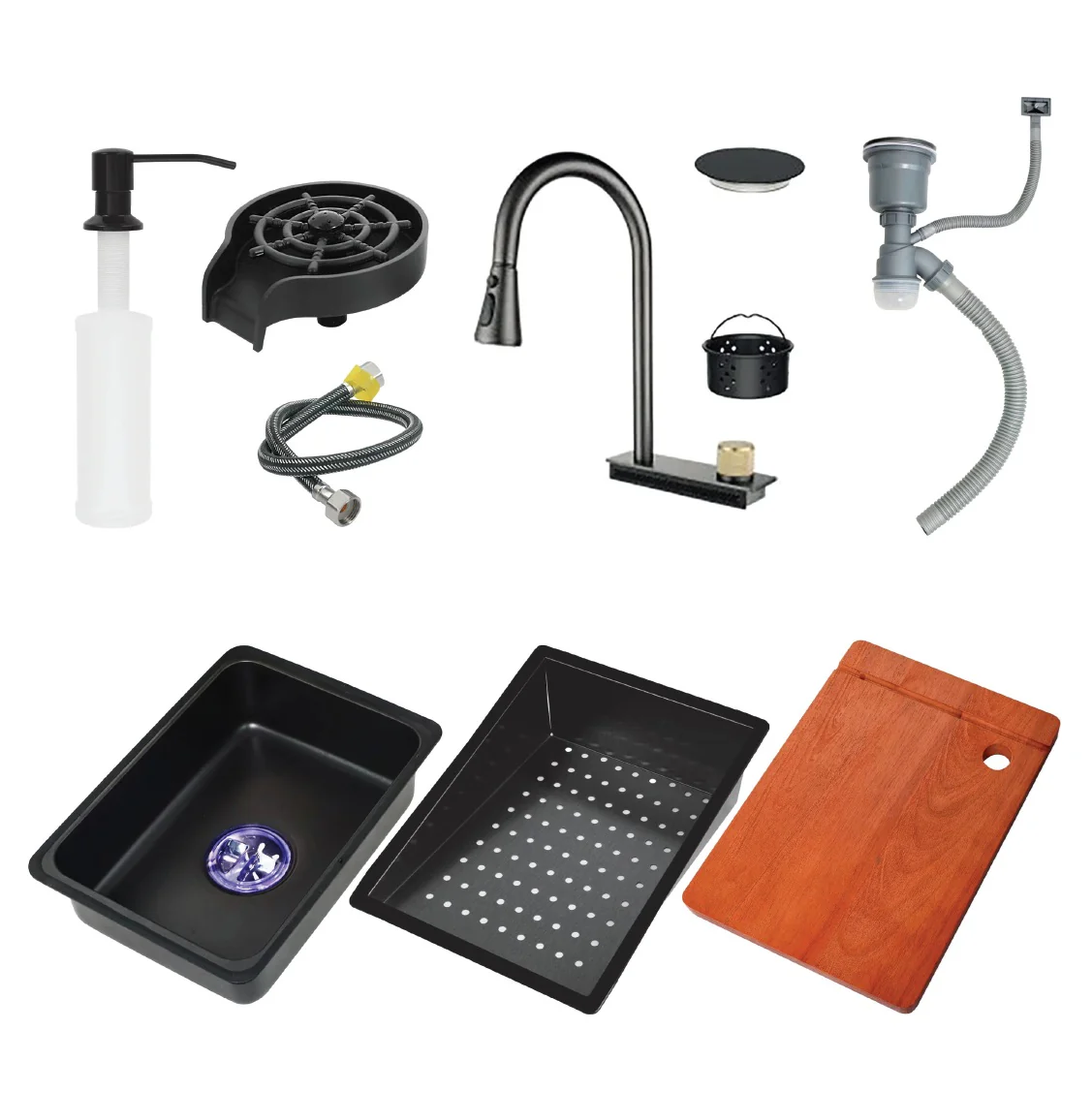 Fregador De Cocina Sencillo Con Accesorios 750X460x220mm Negro Plomo Fregadores Tina De Cocina. - Image 3