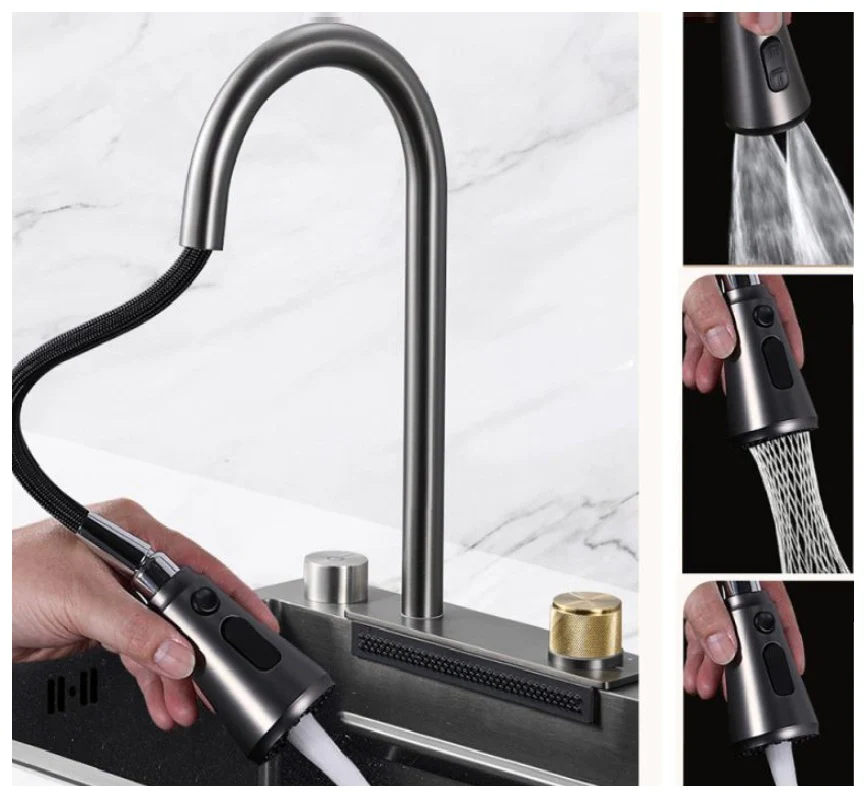 Fregador De Cocina Sencillo Con Accesorios 750X460x220mm Negro Plomo Fregadores Tina De Cocina. - Image 6