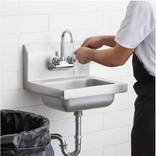 Fregador De Mano Con Backsplash De 203Mm. Acero Inoxidable Tina De Pared Prof. De 152Mm. Incluye Griferia Drenaje Espesor Lamina 1.0Mm