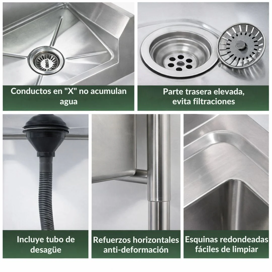 Fregador Industrial Con Una Tina De Acero Inoxidable (70X70x80cm). Espesor 0.7Mm. Lavaplatos Con Respaldo Y Patas Reforzadas. - Image 2
