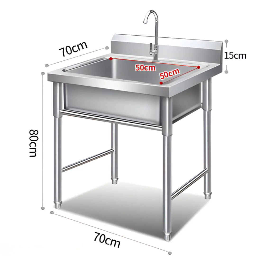 Fregador Industrial Con Una Tina De Acero Inoxidable (70X70x80cm). Espesor 0.7Mm. Lavaplatos Con Respaldo Y Patas Reforzadas. - Image 3