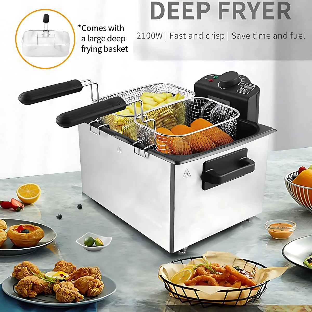 Freidora Con Aceite Deep Fryer 5L De Acero Inoxidable. 2100W Rango De 0 A 190°C. 110V - Image 2
