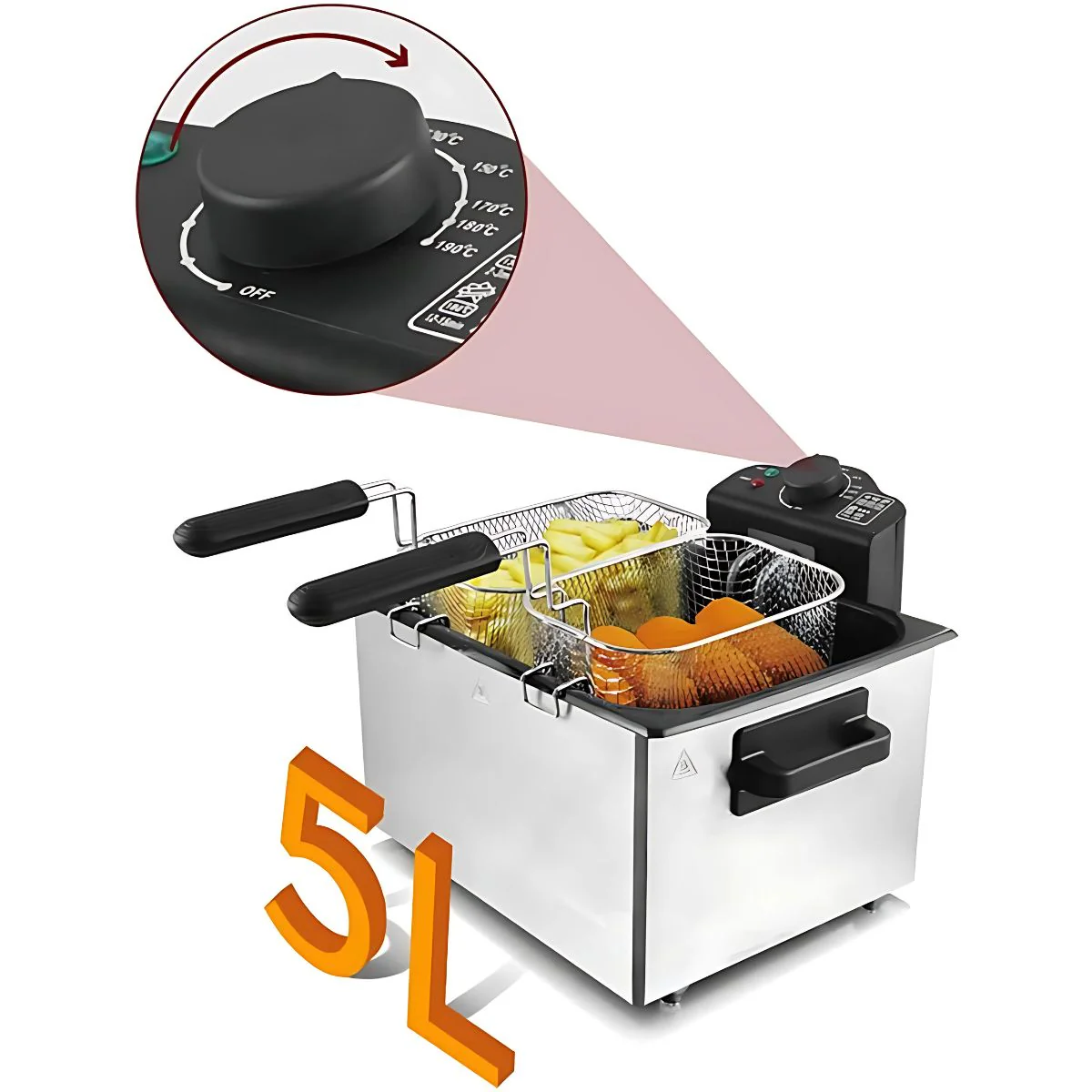 Freidora Con Aceite Deep Fryer 5L De Acero Inoxidable. 2100W Rango De 0 A 190°C. 110V - Image 3