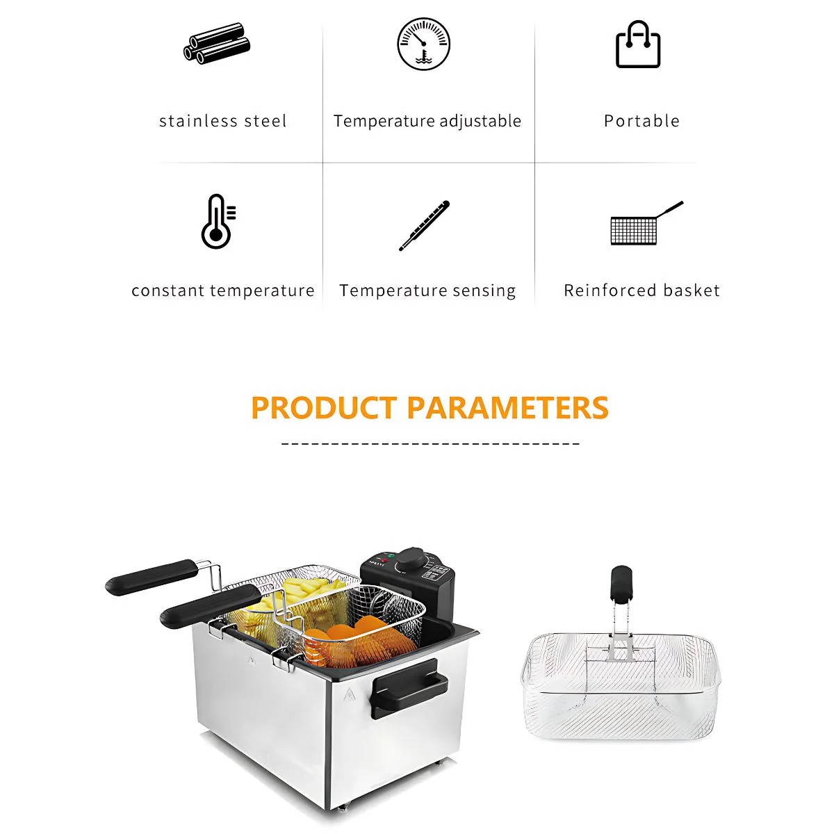 Freidora Con Aceite Deep Fryer 5L De Acero Inoxidable. 2100W Rango De 0 A 190°C. 110V - Image 6