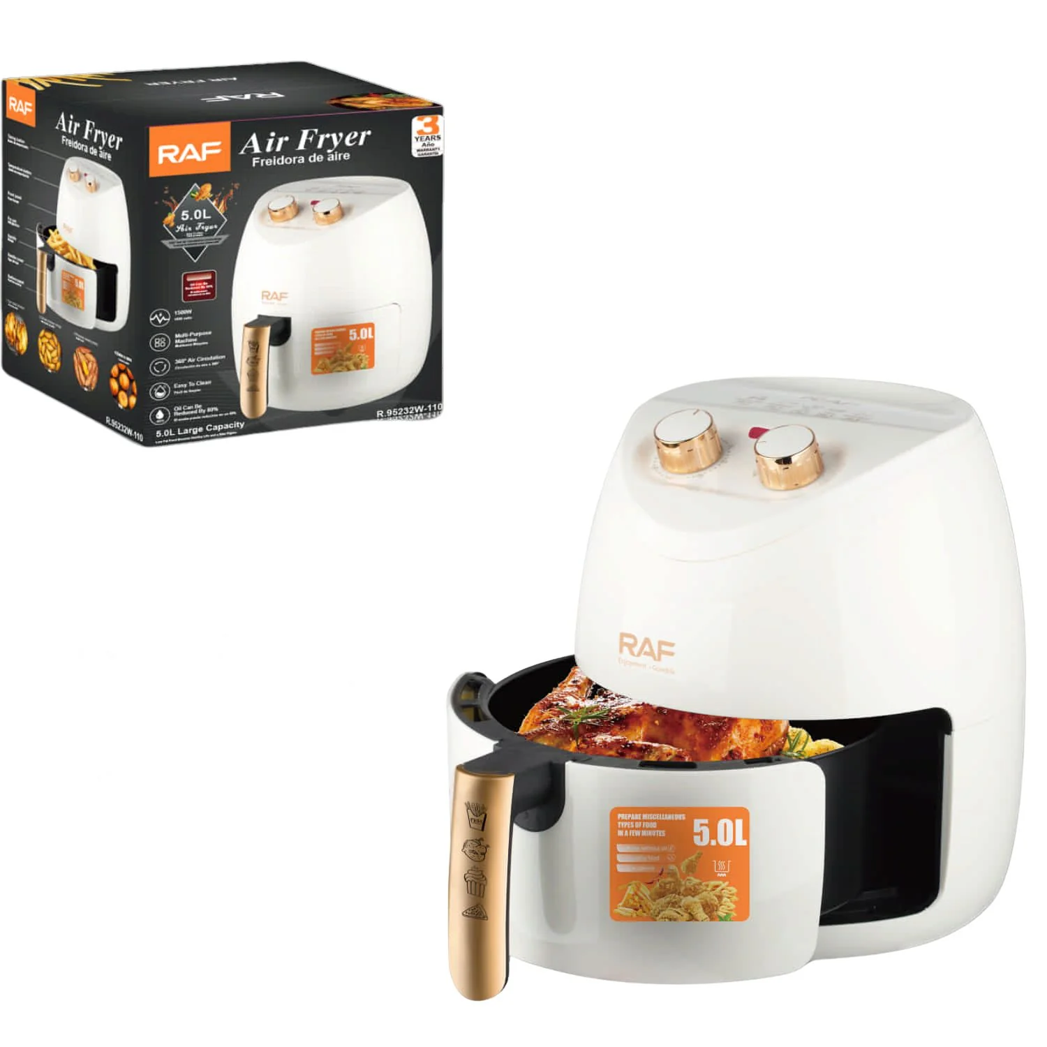 Freidora De Aire 5L 1500W 110V 60Hz Control De Perilla Antiadherente 360° Multipropósito Aceite 80% Air Frier - Image 2