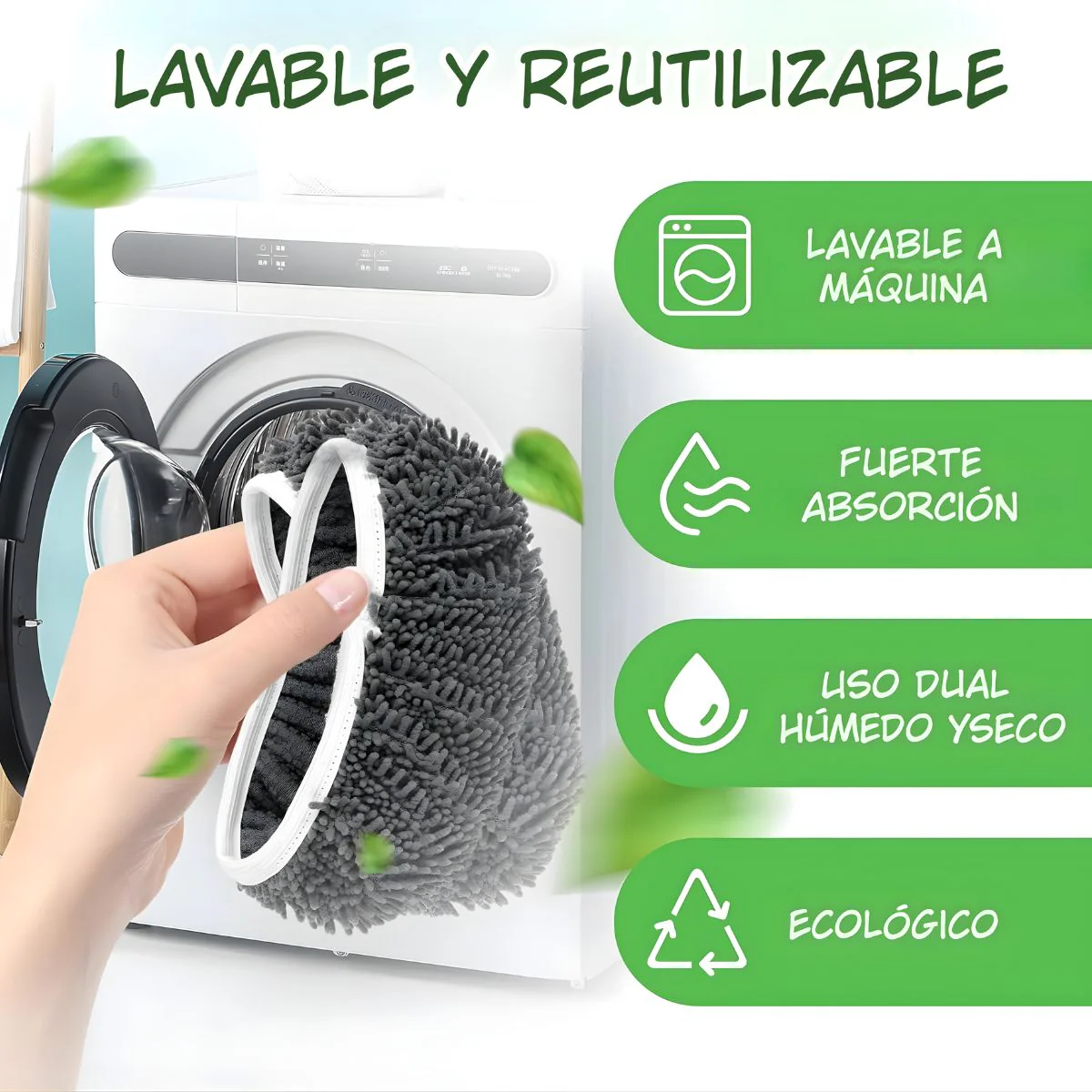 Funda De Microfibra Reutilizable Para Mopa O Trapeador. Repuesto Lavable De Alta Absorción. Color Gris. Tamaño Grande 45.3×11.5Cm. - Image 2
