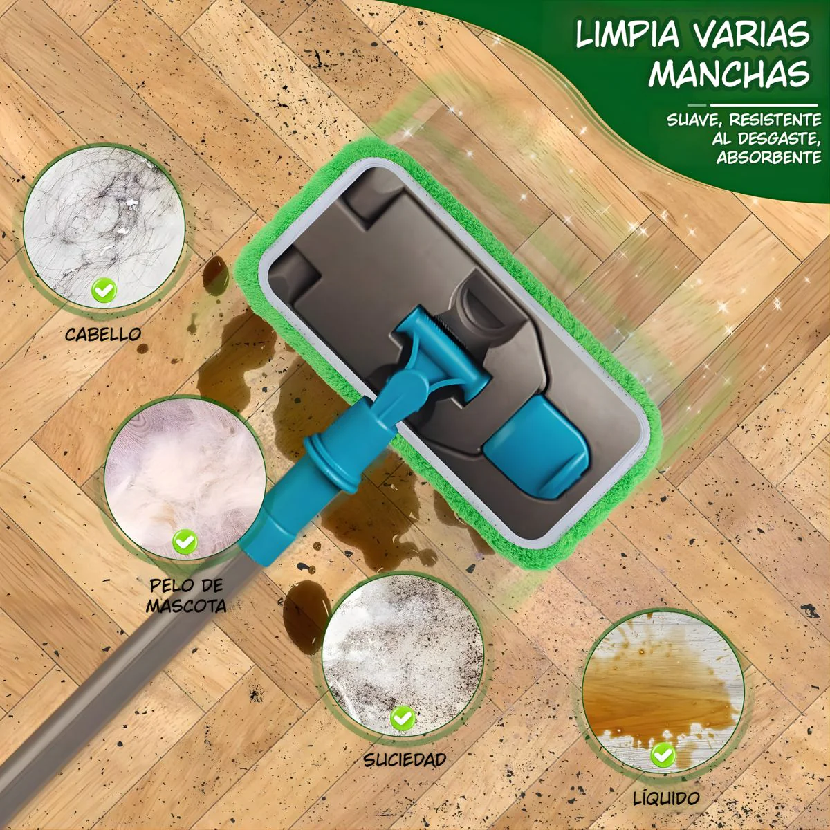 Funda De Microfibra Reutilizable Para Mopa O Trapeador. Repuesto Lavable De Alta Absorción. Color Verde. Tamaño Grande 45.3×11.5Cm. - Image 2